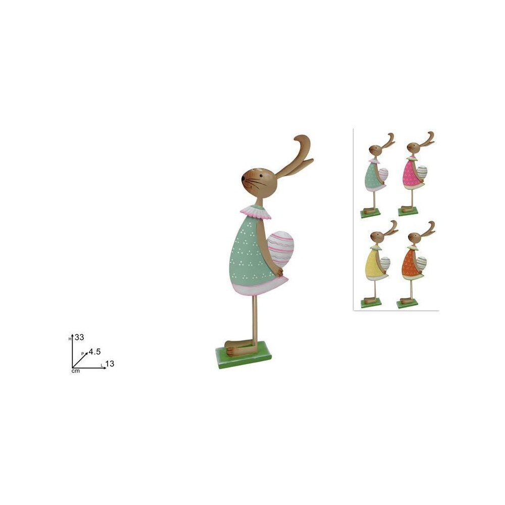 DECORAZIONE CONIGLIO IN LATTA 33CM 4 COL.